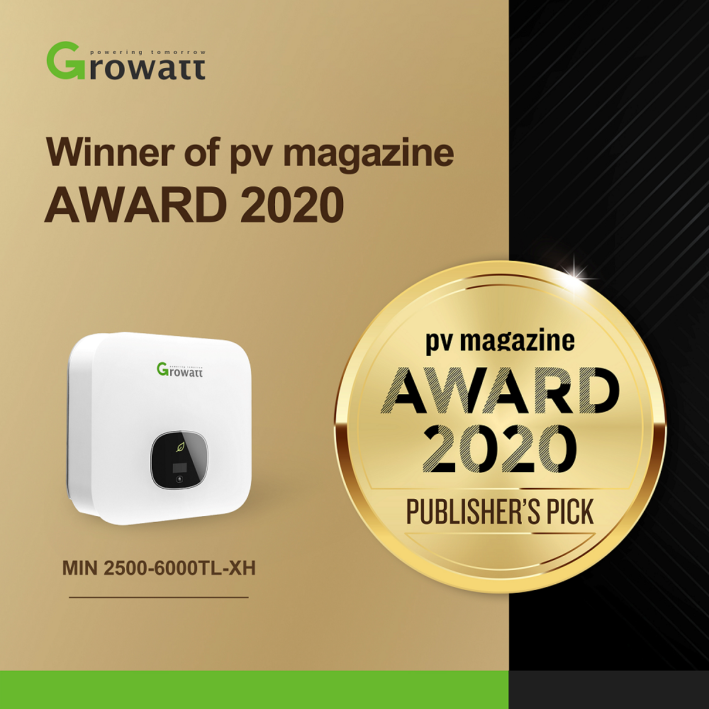 biến tần dân dụng thế hệ mới MIN 2500-6000TL-XH của Growatt đã được trao giải thưởng tạp chí PV magazine 2020