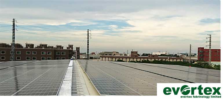 View of PV modules installed on the Evertex factory roof